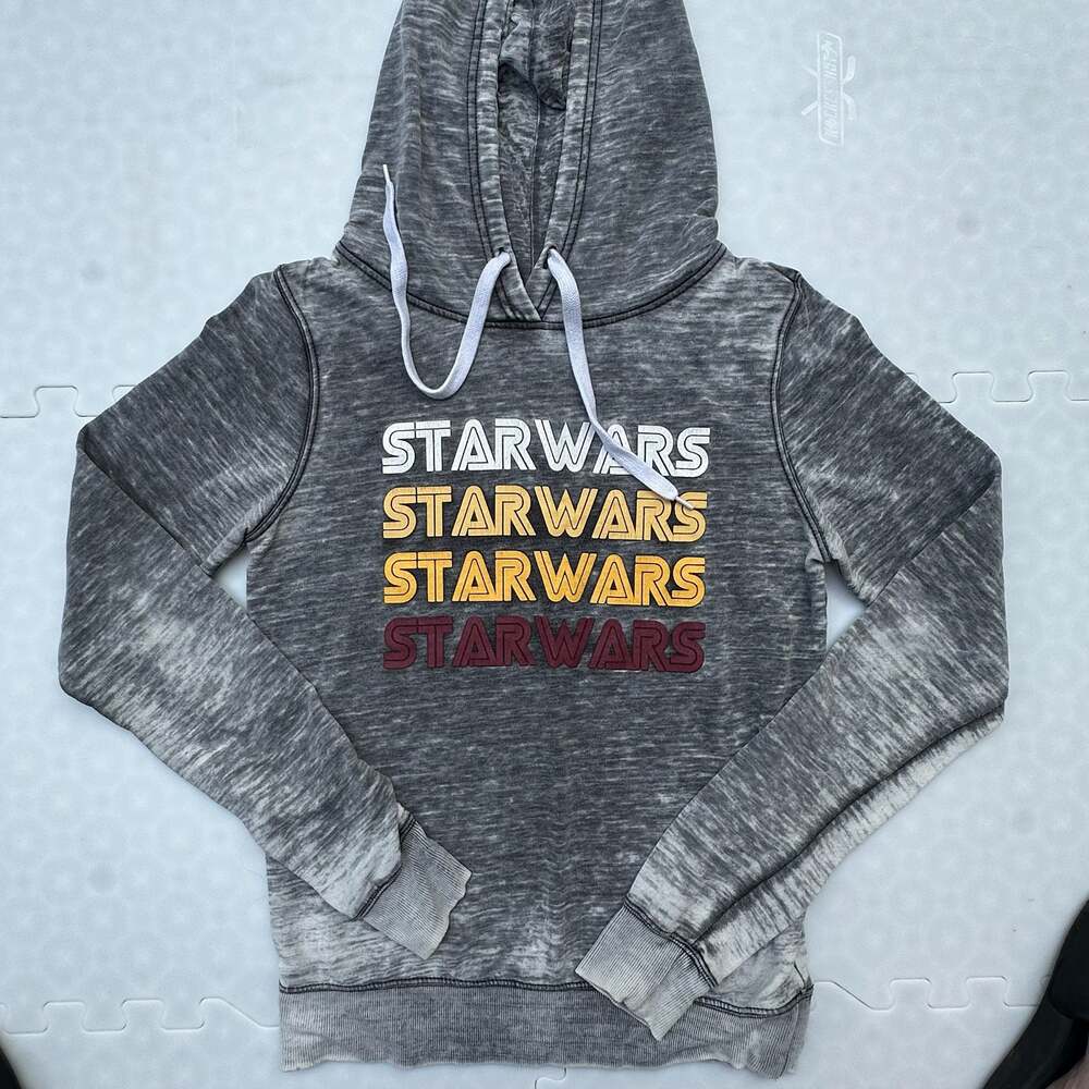 Star Wars Women's Distressed Lightweight Logo Hoodie Sweatshirt Gray